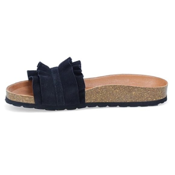 Miz Mooz Suede Espadrille Slide Sandals Rocio Navy BluebSize 38 Ruffle Summer - Picture 1 of 16